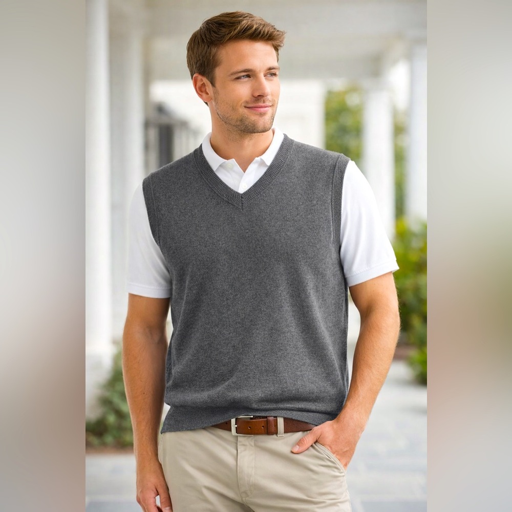 Cutter & Buck Sweater Vest Mens LT Gray V Neck Supima Cotton